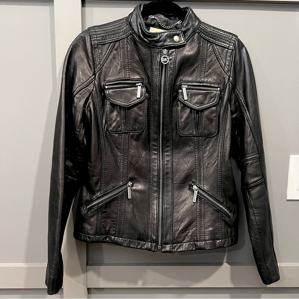 Michael Kors Leather moto jacket black size M